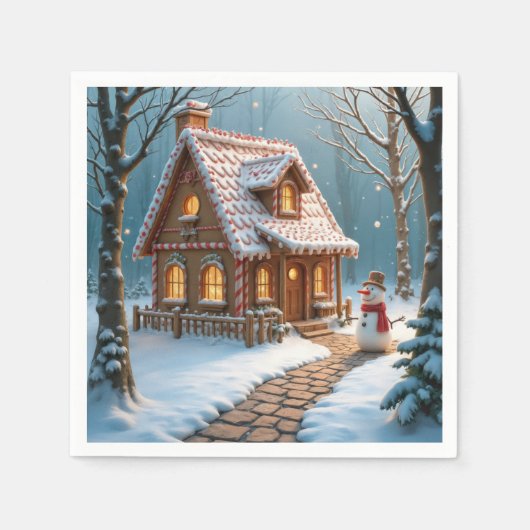 Christmas Gingerbread House With a Snowman Servet (Voorkant)