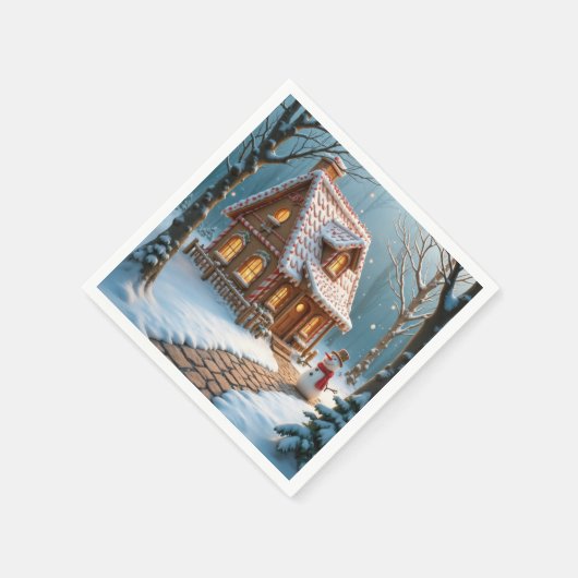 Christmas Gingerbread House With a Snowman  Servet (Hoek)