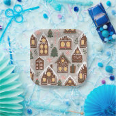 Christmas Gingerbread Houses Holiday Pattern Papieren Bordje (Feest)