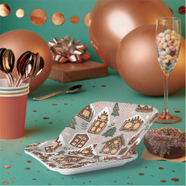 Christmas Gingerbread Houses Holiday Pattern Papieren Bordje