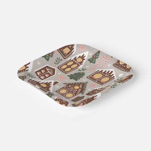 Christmas Gingerbread Houses Holiday Pattern Papieren Bordje (Gebogen)