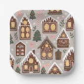 Christmas Gingerbread Houses Holiday Pattern Papieren Bordje (Voorkant)