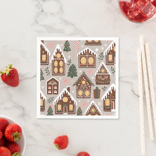 Christmas Gingerbread Houses Holiday Pattern Servet (Insitu)