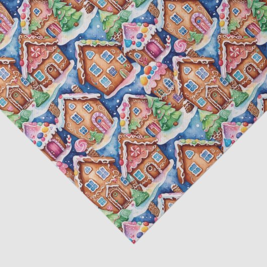 Christmas Gingerbread Houses in Watercolor Tissuepapier (Detail)