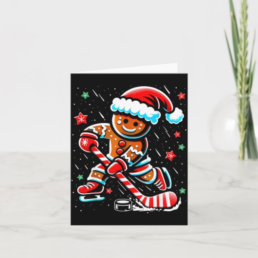 Christmas Gingerbread Ice Hockey Srts Funny Xmas P Kaart (Voorkant)