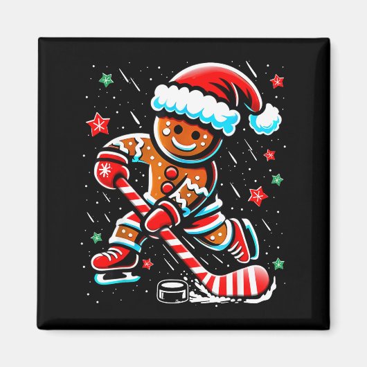 Christmas Gingerbread Ice Hockey Srts Funny Xmas P Magneet (Voorkant)