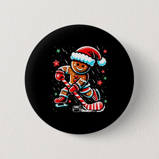 Christmas Gingerbread Ice Hockey Srts Funny Xmas P Ronde Button 5,7 Cm (Voorkant)