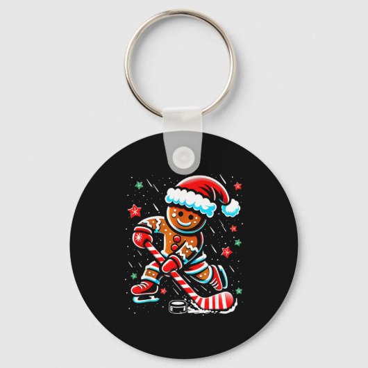 Christmas Gingerbread Ice Hockey Srts Funny Xmas P Sleutelhanger (Voorkant)
