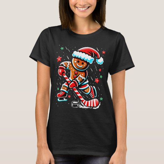 Christmas Gingerbread Ice Hockey Srts Funny Xmas P T-shirt (Voorkant)