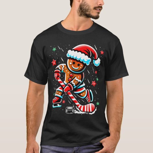 Christmas Gingerbread Ice Hockey Srts Funny Xmas P T-shirt (Voorkant)