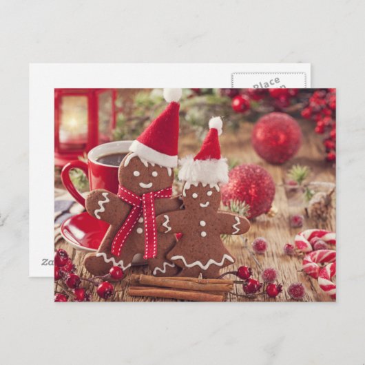 Christmas Gingerbread Man And Hot Drink Feestdagenkaart (Voorkant / Achterkant)