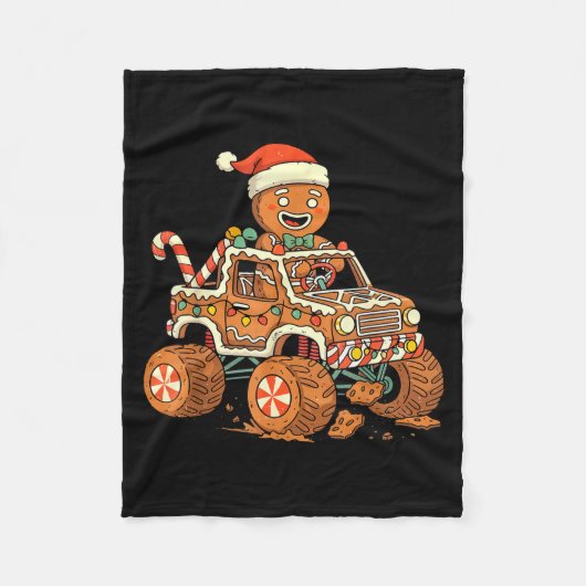 Christmas Gingerbread Man Driving Truck Xmas Light Fleece Deken (Voorkant)