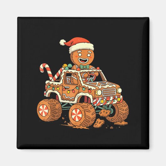 Christmas Gingerbread Man Driving Truck Xmas Light Magneet (Voorkant)