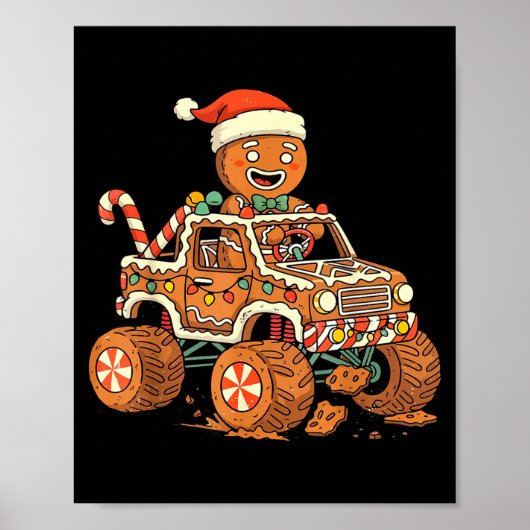 Christmas Gingerbread Man Driving Truck Xmas Light Poster (Voorkant)