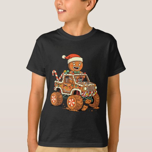 Christmas Gingerbread Man Driving Truck Xmas Light T-shirt (Voorkant)