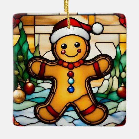 Christmas Gingerbread Man Faux Glas in lood Keramisch Ornament (Voorkant)