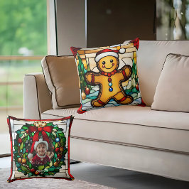 Christmas Gingerbread Man Faux Glas in lood Kussen