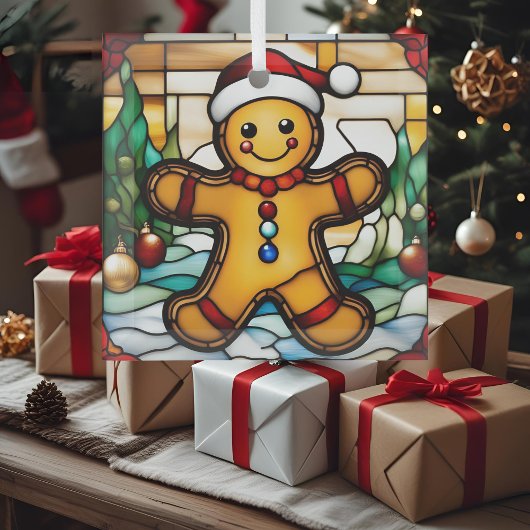 Christmas Gingerbread Man Faux Glas in lood Ornament