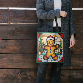 Christmas Gingerbread Man Faux Glas in lood Tote Bag