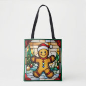 Christmas Gingerbread Man Faux Glas in lood Tote Bag (Voorkant)