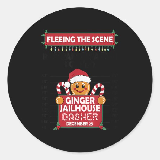 Christmas Gingerbread Man Ginger Jailhouse Fleeing Ronde Sticker (Voorkant)