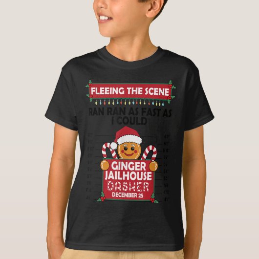 Christmas Gingerbread Man Ginger Jailhouse Fleeing T-shirt (Voorkant)