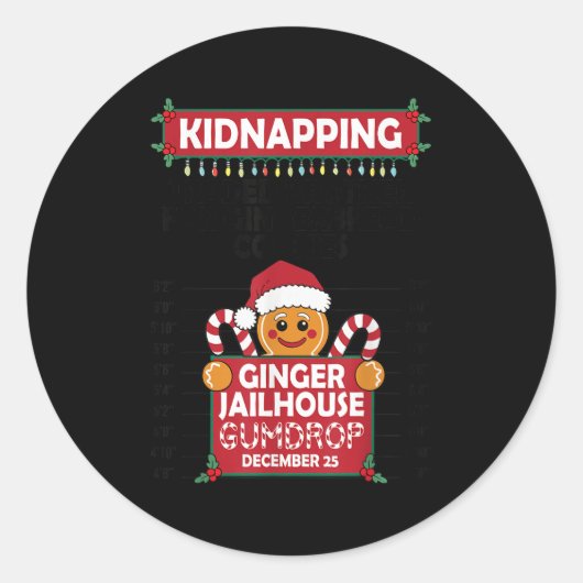 Christmas Gingerbread Man Ginger Jailhouse Kidnapn Ronde Sticker (Voorkant)