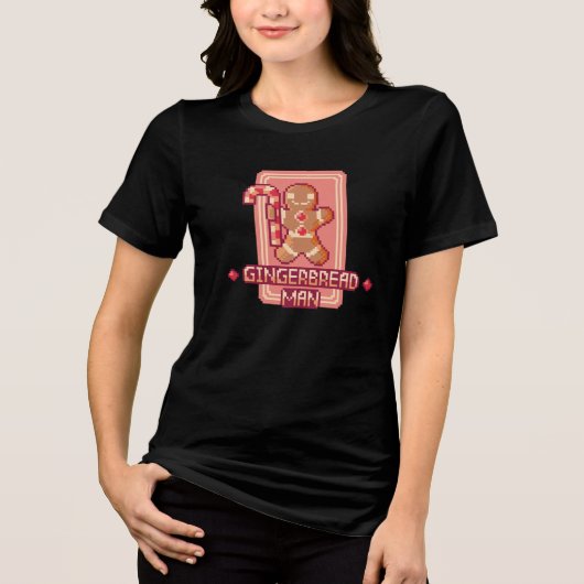 Christmas Gingerbread Man Pixel Art Design Tri-Blend Shirt (Voorkant)