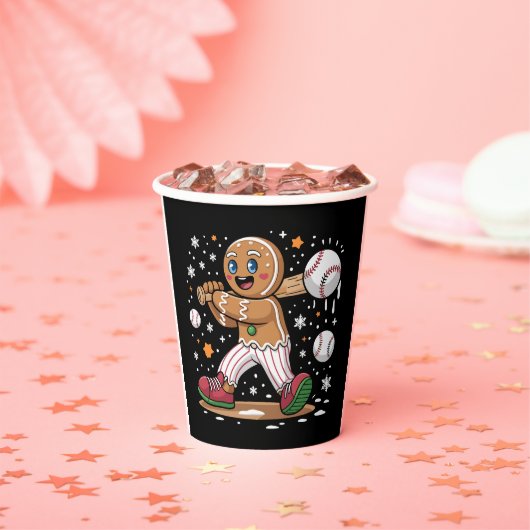 Christmas Gingerbread Man Sports Player Baseball Papieren Bekers (Insitu)