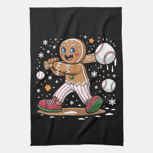 Christmas Gingerbread Man Sports Player Baseball  Theedoek (Verticaal)
