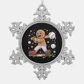 Christmas Gingerbread Man Sports Player Baseball  Tin Sneeuwvlok Ornament (Voorkant)