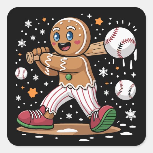 Christmas Gingerbread Man Sports Player Baseball  Vierkante Sticker (Voorkant)