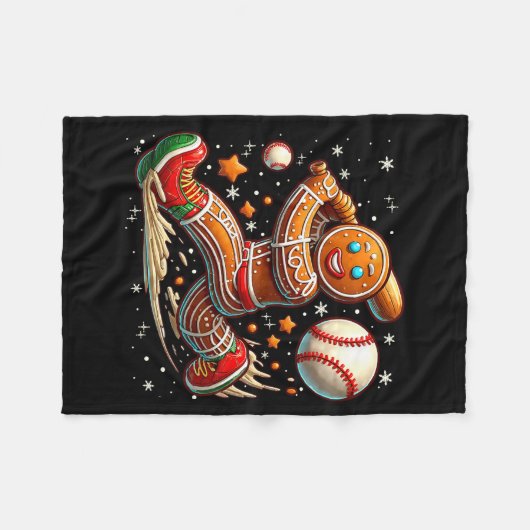 Christmas Gingerbread Man Srts Player Funny Baseba Fleece Deken (Voorkant (Horizontaal))