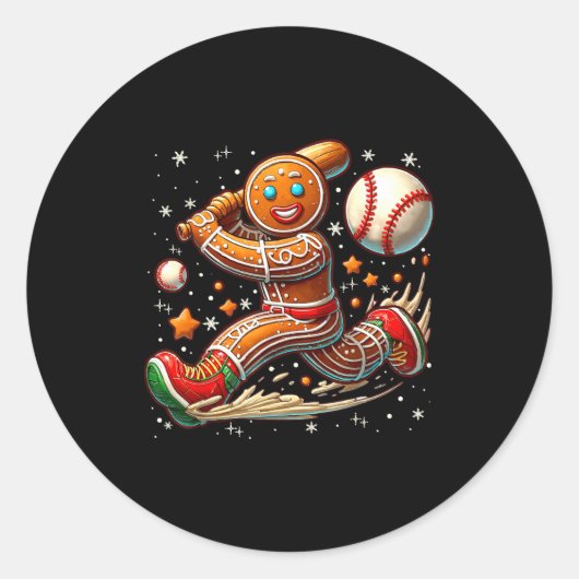 Christmas Gingerbread Man Srts Player Funny Baseba Ronde Sticker (Voorkant)