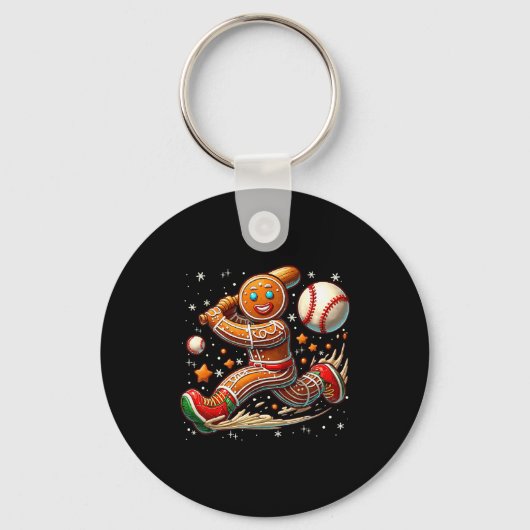 Christmas Gingerbread Man Srts Player Funny Baseba Sleutelhanger (Voorkant)