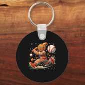 Christmas Gingerbread Man Srts Player Funny Baseba Sleutelhanger (Voorkant)