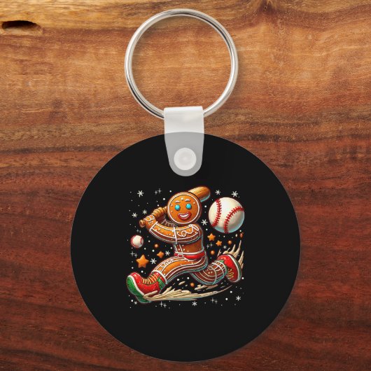 Christmas Gingerbread Man Srts Player Funny Baseba Sleutelhanger (Voorkant)