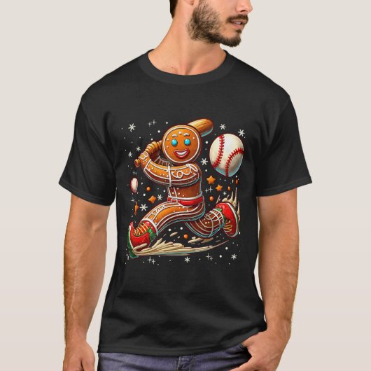 Christmas Gingerbread Man Srts Player Funny Baseba T-shirt (Voorkant)