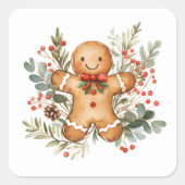 Christmas Gingerbread Man Vierkante Sticker (Voorkant)