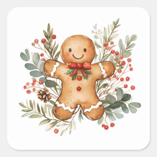 Christmas Gingerbread Man Vierkante Sticker (Voorkant)