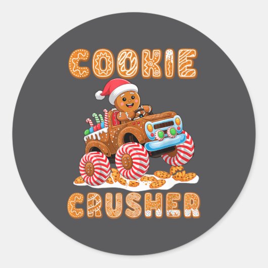 Christmas Gingerbread Pajamas Cookie Crusher Monst Ronde Sticker (Voorkant)