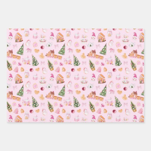 Christmas Gingerbread Pink Inpakpapier Vel (Voorkant 2)