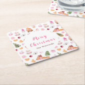 Christmas Gingerbread Pink Merry Christmas Kartonnen Onderzetters (Schuin)