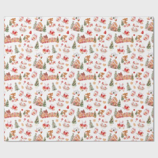 Christmas Gingerbread Red Cadeaupapier (Vlak)