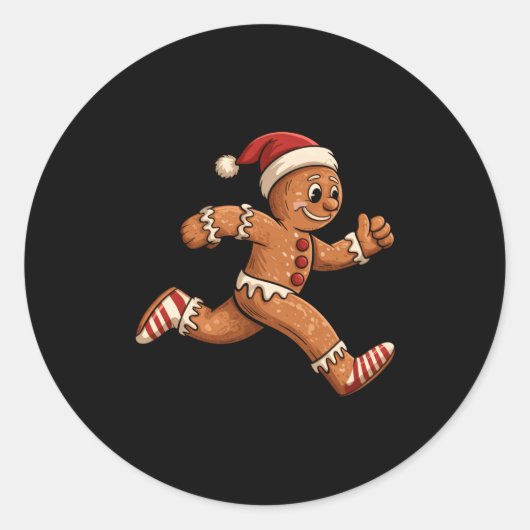 Christmas Gingerbread Running Funny Runners Pajama Ronde Sticker (Voorkant)