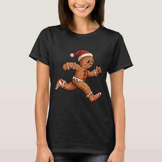 Christmas Gingerbread Running Funny Runners Pajama T-shirt (Voorkant)
