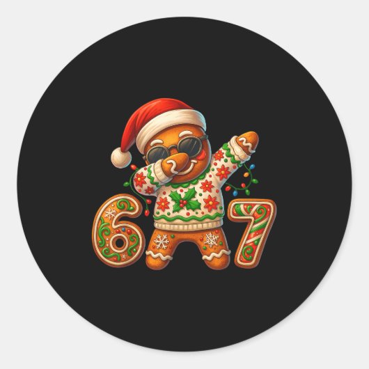 Christmas Gingerbread Six Seven 67 Meme Xmas Slang Ronde Sticker (Voorkant)