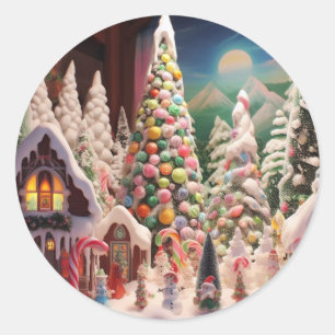 Christmas Gingerbread Snoep Wenskaart Ronde Sticker