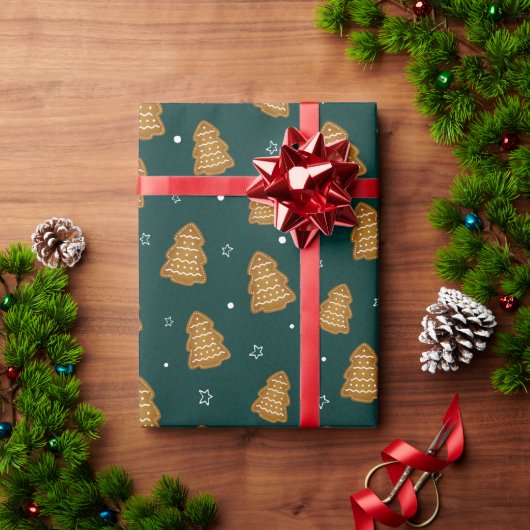 Christmas Gingerbread Trees Wrapping Paper Cadeaupapier (Feestdagen Geschenken)