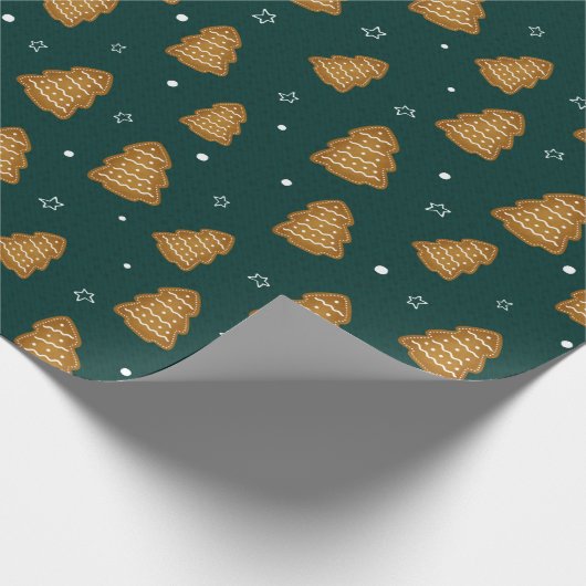Christmas Gingerbread Trees Wrapping Paper Cadeaupapier (Hoek)